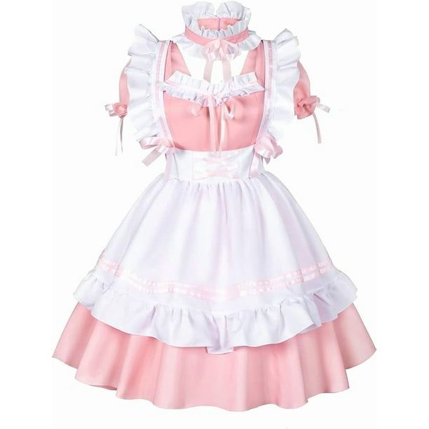 Delantal de sirvienta francesa, disfraz de Lolita, disfraz de cosplay, conjunto de guantes y calcetines con orejas de gato peludas