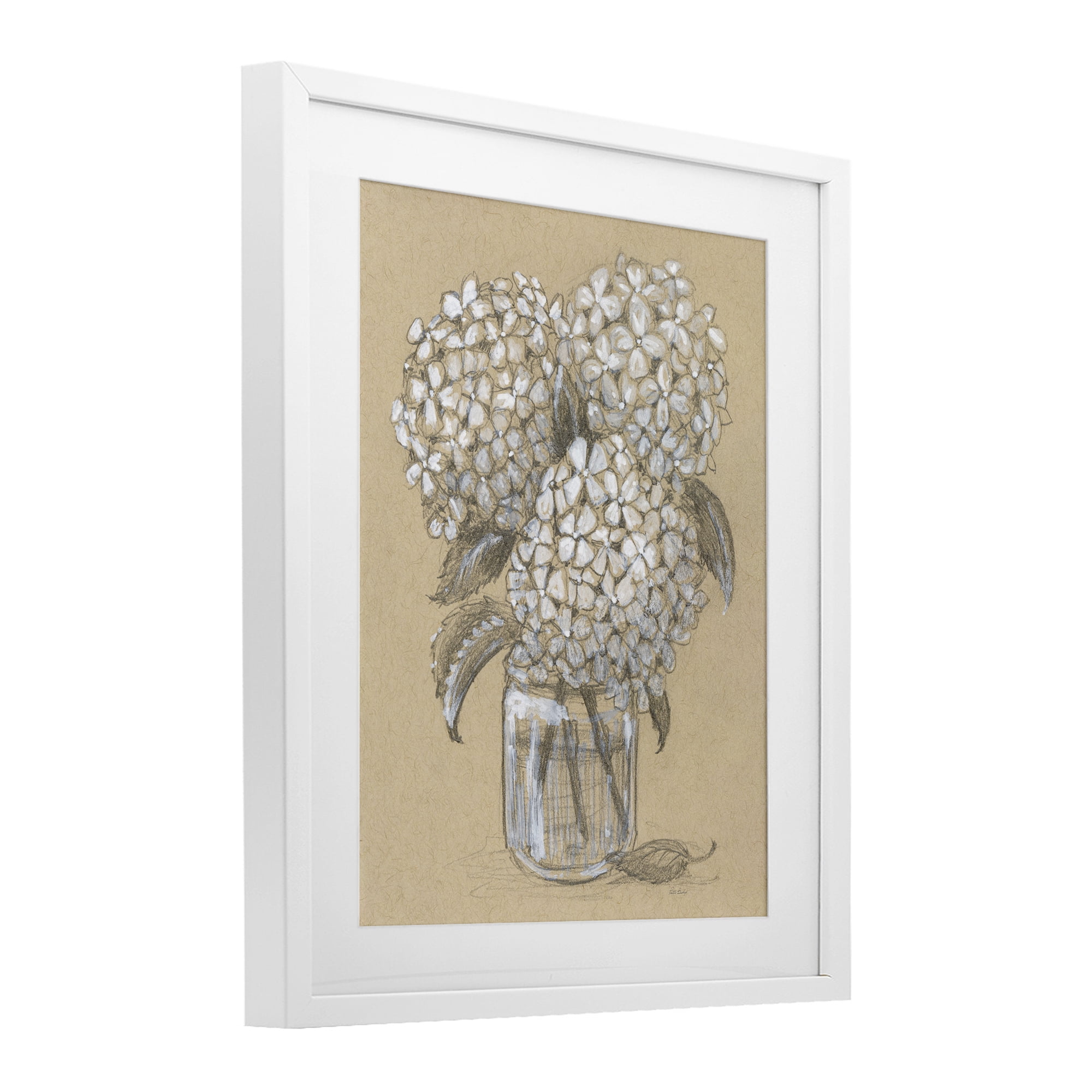 Stupell Industries Hydrangea Jar Drawing White Framed Print Under Glass, design by Patti Bishop