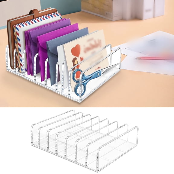Acrylic Mail Organizer for Desktop with 7 Slots Transparent Envelope Holder and Letter Sorter—Bills Documents Notebooks Desk Organizer for Home and Craft