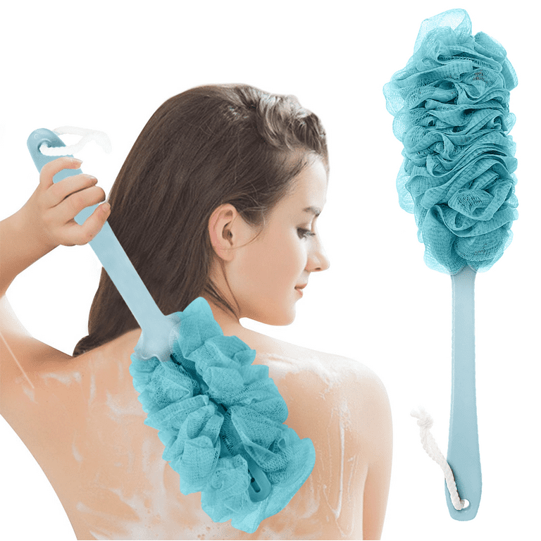 SUGARDAY Loofah Back Scrubber Exfoliating Bath Sponge Long Handle Bath  Brush for Body Shower Blue 1pc