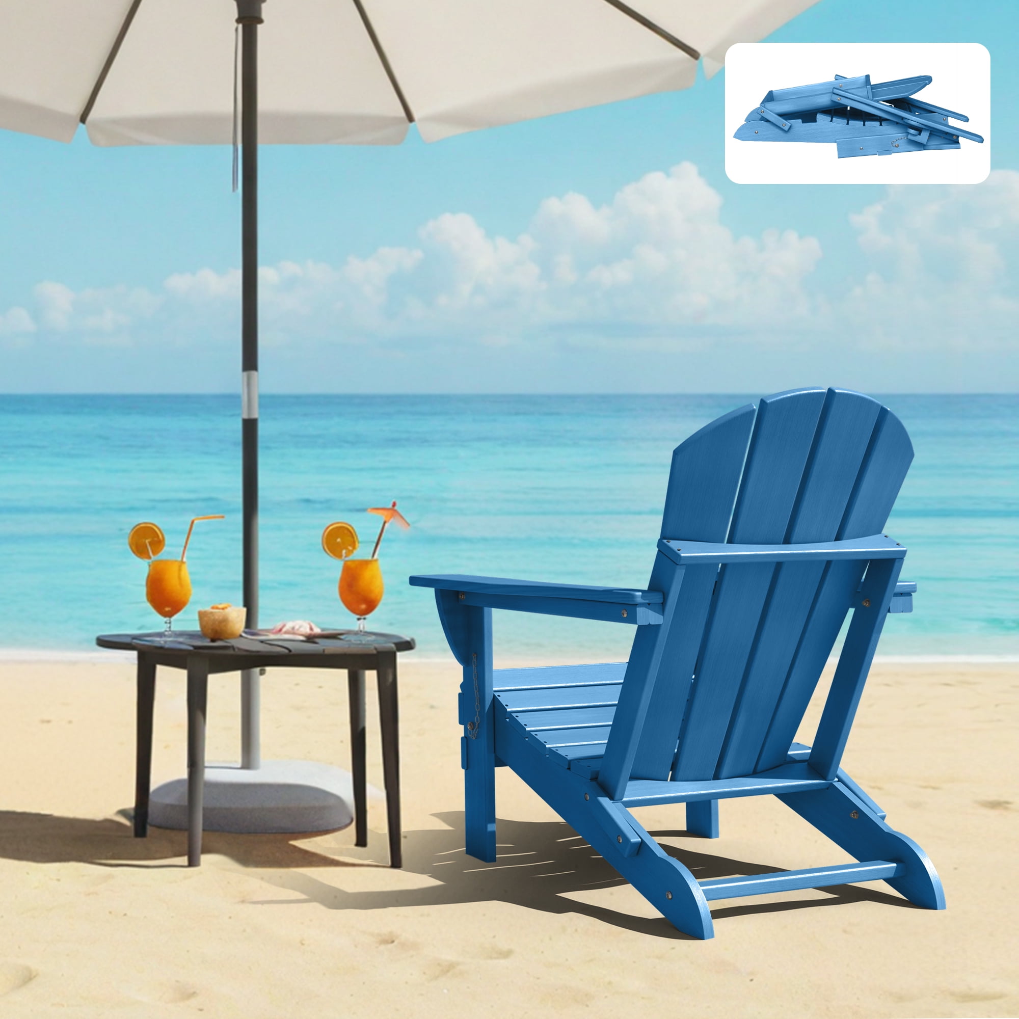 Folding Adirondack Chair Outdoor Patio Fire Pit Chairs with Cup Holder Porch Garden Navy