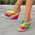 thumbnail image 3 of Womens Platform Wedge Sandals Color Block Cutout Leather Open Toe Wedges Heels Comfortable Slip on Mules Beach Vacation Slides Size 8.5, 3 of 7