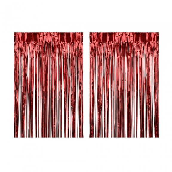 HOMYL 2Pcs Foil Fringe Curtains Decoration for Celebration Party Stage Performance Red