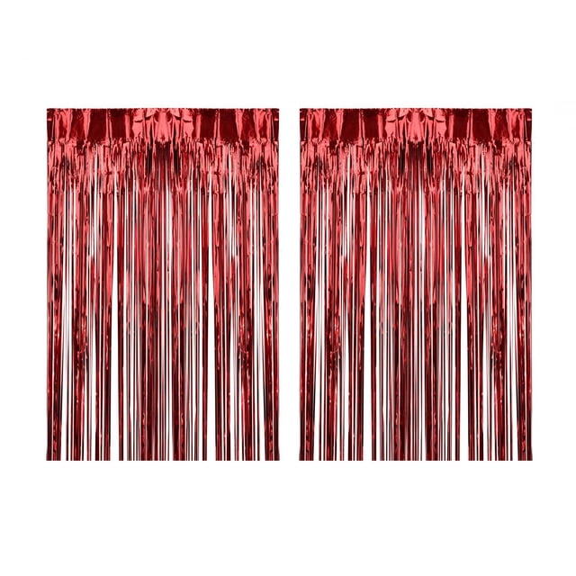 2 cortinas con flecos de aluminio para decoración de fiestas, versátiles fondos para fotomatón. Rojo