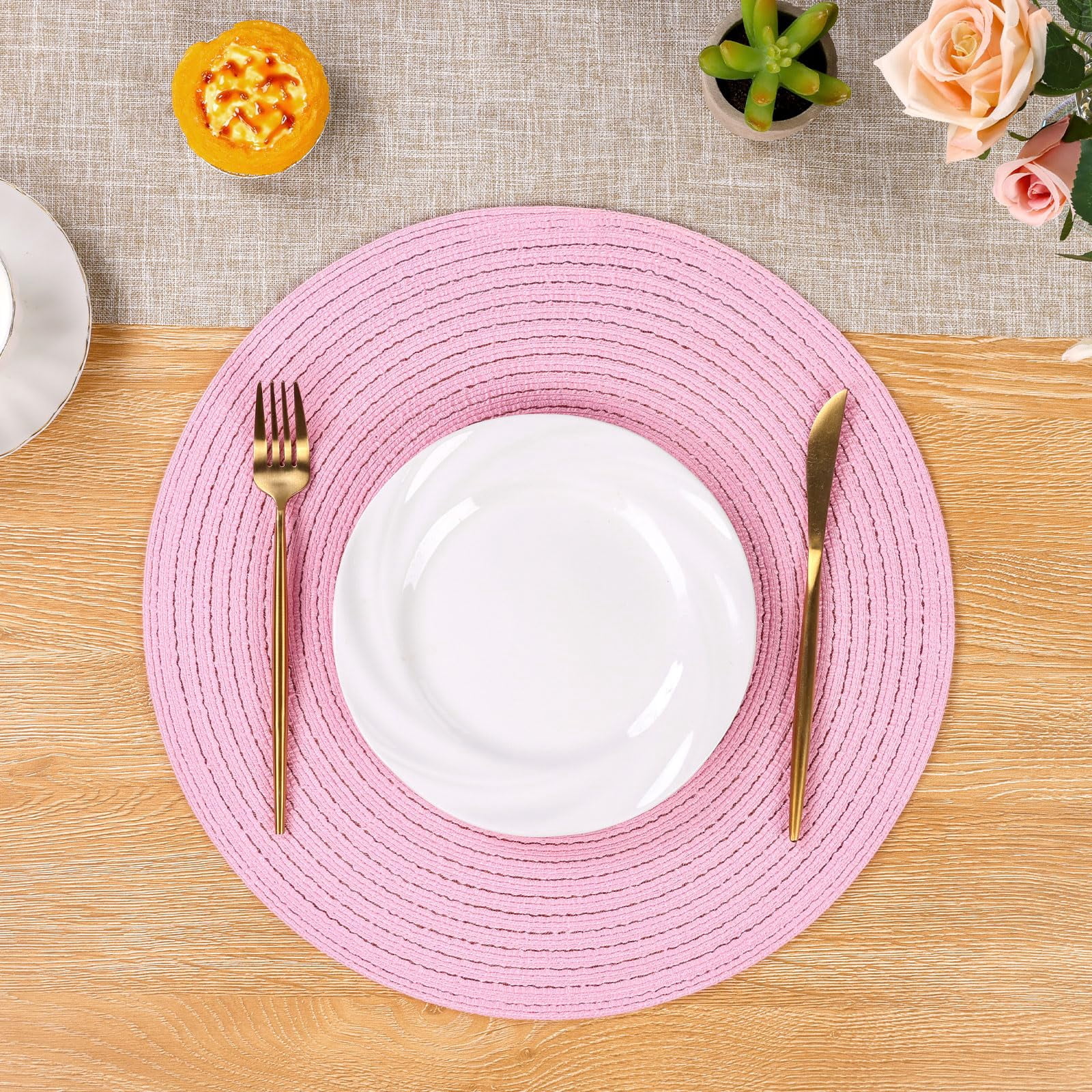 Round Placemats Set of 6 Woven Braided 15 inch Circle Placemat for Dining Tables Kitchen Table Mats Washable