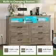 thumbnail image 2 of Hasuit 6 Drawers Dresser with LED Lights and Charging Station, Farmhouse Chest of Drawers Closet Organizer, Clothes Storage Cabinet Double Dressers for Bedroom, Living Room, Hallway, Rustic Oak, 2 of 7