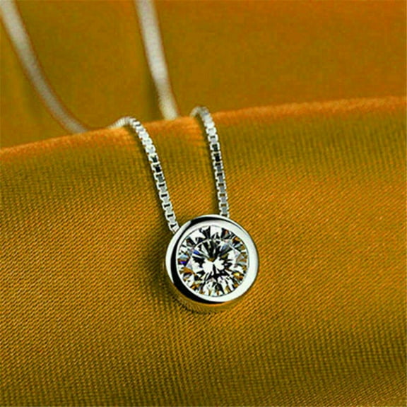 Real Moissanite 1ct Bezel Solitaire Pendant W/18" Chain 14k White Gold Plated