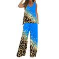 thumbnail image 1 of Mikilon Ensemble Élégant pour Femmes 2 Pcs Débardeur Imprimé Décontracté Ample Pantalon Long Sans Manches Col Rond Haut/chemise Ensemble Bleu-A m, 1 of 5
