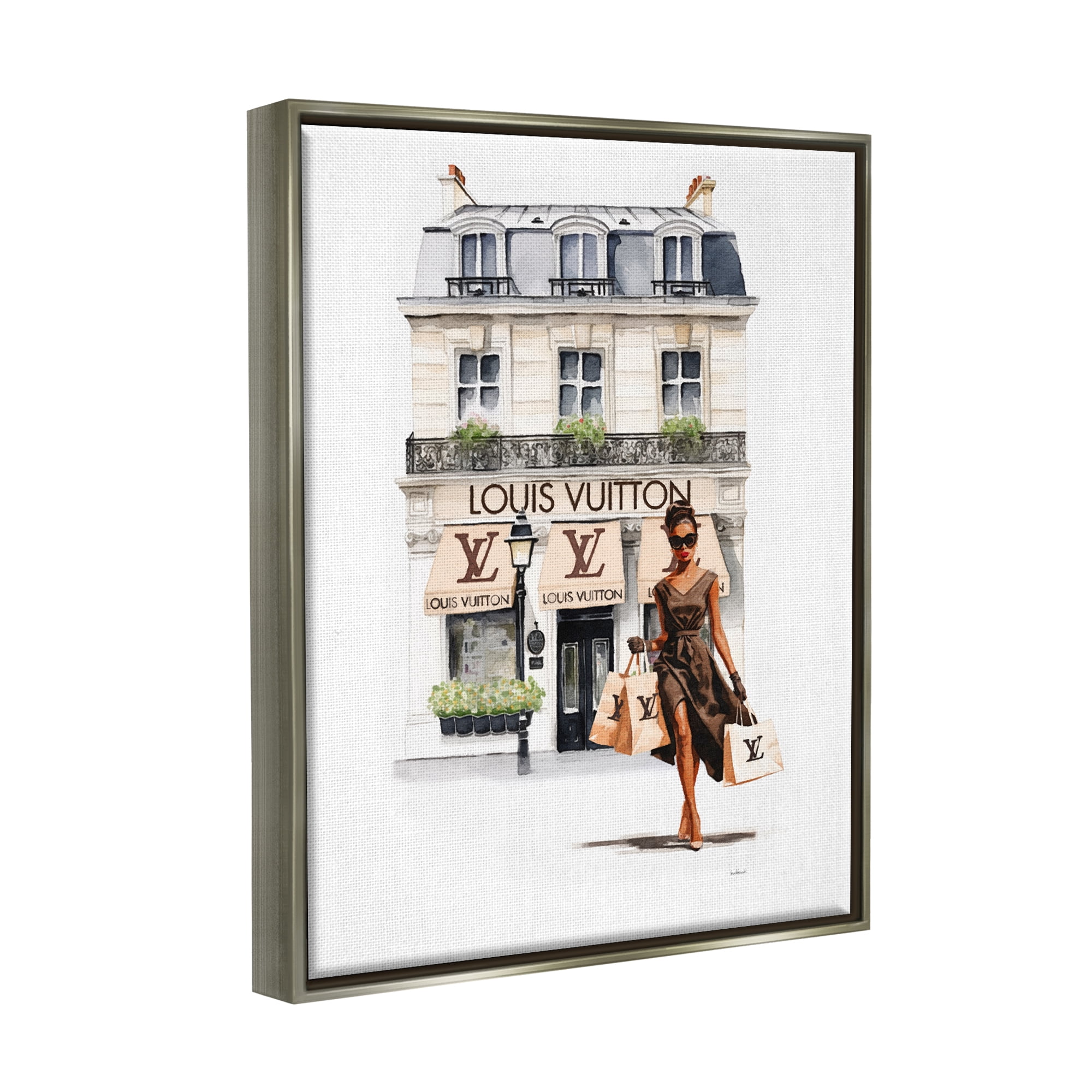 Stupell Industries Shopping Glam Storefront Town & City Painting Gray Floater Framed Canvas Art Print Wall Art, 25 x 31