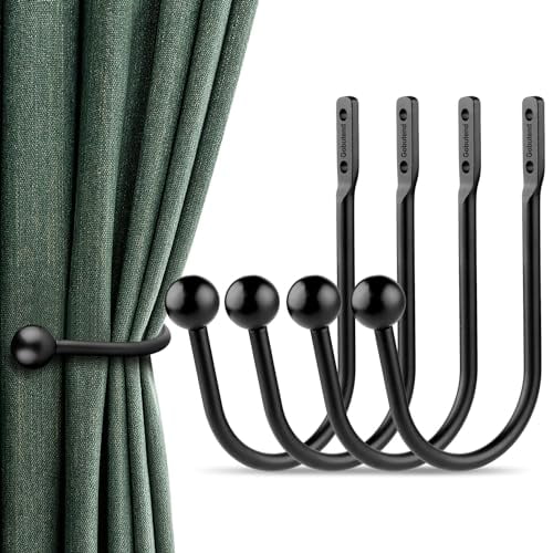 Curtain Holdbacks,4 pcs Curtains Holder Wall Mounted Drapery Tiebacks Retro Window Hook for Home Decor,Matte Black