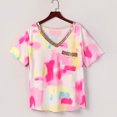 thumbnail image 5 of Women's Casual Sequins Glitter Summer T Shirts Short Sleeve Crewneck/V Neck Tie Dye Tee Tops Chest Pocketed Blouses, 5 of 7
