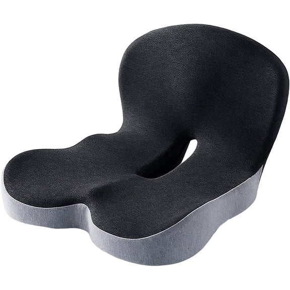 Runbaixing Memory Foam Office Chair Cushion, L-Shaped Integrated Seat Cushions with Back & Lumbar Support (Black Gray)