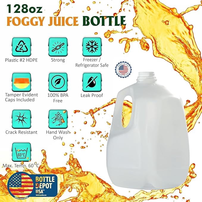(8 PACK) 128 Oz Empty Plastic Gallon Juice Bottles with Tamper Evident Black Caps - Smoothie Bottles - Ideal for Juices, Milk, Smoothies, Picnic's and Even Meal Prep - Made in USA