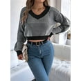 thumbnail image 5 of Women'S Cropped Sweater V-Neck Long Sleeve Crop Sweater Pullover Jumper Knit Top, 5 of 8