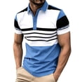 thumbnail image 2 of TKKCS Mens Short Sleeve Polo Shirts- Lightweight Casual Collared Color Block Pullover Breathable Striped Polos Sky Blue Size 3XL, 2 of 6