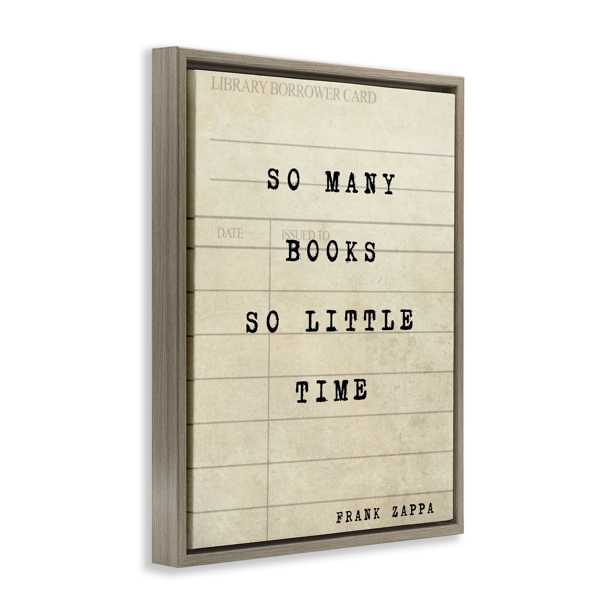 Stupell Industries Many Books & Little Time Brown Framed Floater Canvas Wall Art, design by Julia Frost