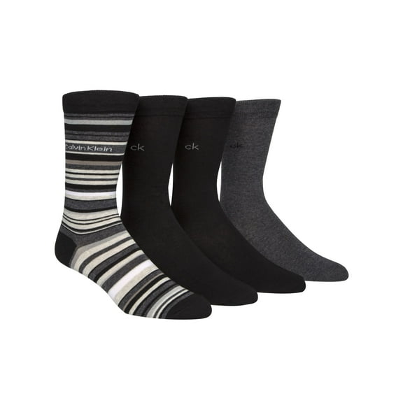 CALVIN KLEIN Mens 4 Pack Black Assorted Logo Reinforced Heel And Toe Breathable Dress Crew Socks 7-12