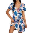 thumbnail image 2 of Gamivast Dresses for Women Short Sleeve V-Neck Babydoll Mini Dress Boho Floral Print A-Line Swing Sundress Casual Vacation Beach Cute Dress Blue M, 2 of 7