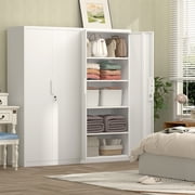 Marcree Metal Garage Storage Cabinets with Lock, 72 H White Storage Cabinet with Doors and Adjustable Shelves, Lockable File Cabinet, Steel Tool Cabinets for Home, Office, Garage, Shop, School