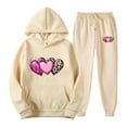 thumbnail image 3 of Feancey Big Deal Days Womens Hoodie Sweatsuits 2 Piece Set Cute Heart Print Lounge Sets for Women Oversized Hooded Pullover and Jogger Pants Tracksuit Outfits Beige 3XL, 3 of 7