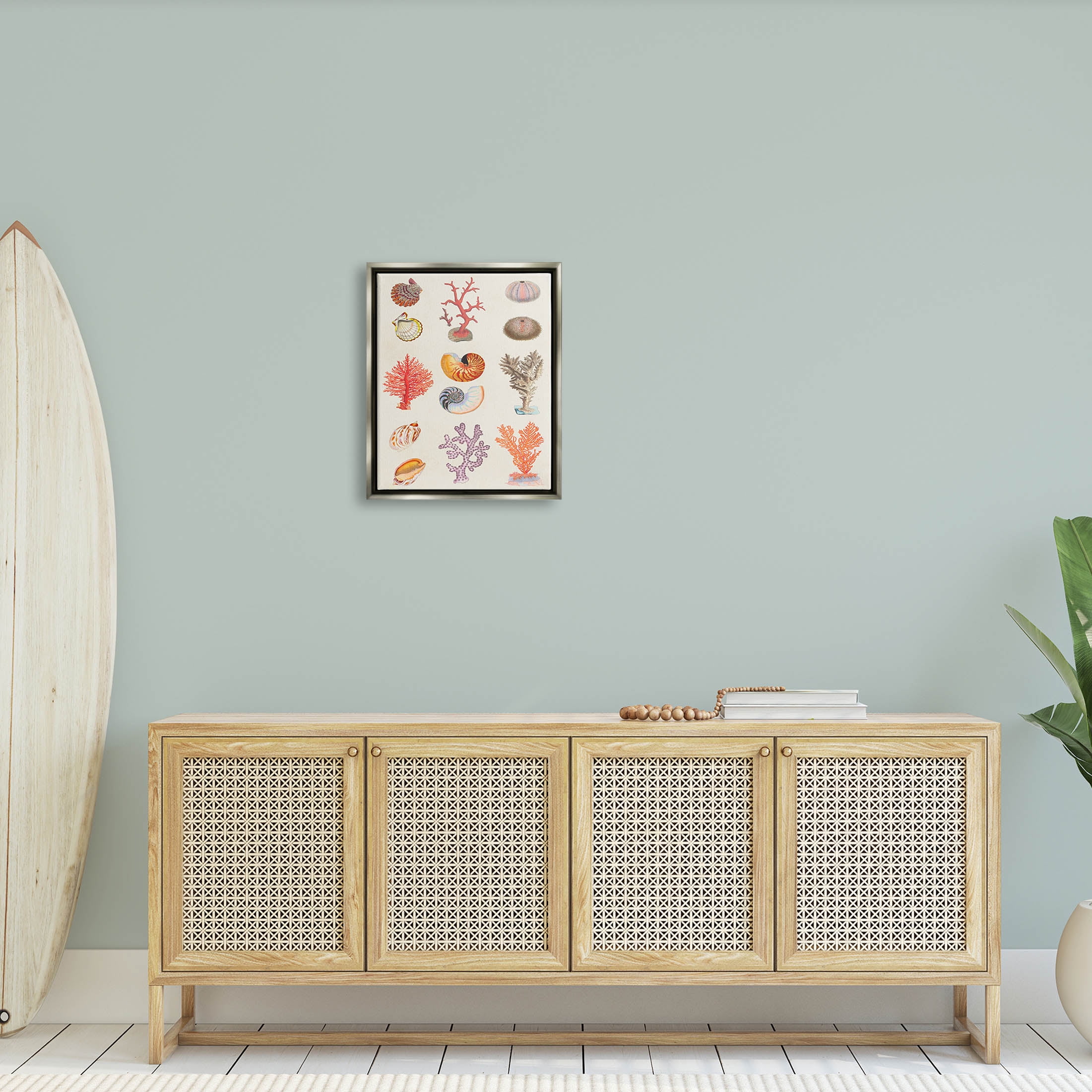 Stupell Industries Various Sea Life Nautical Latin Study Graphic Art Luster Gray Floating Framed Canvas Print Wall Art, Design by Vision Studio