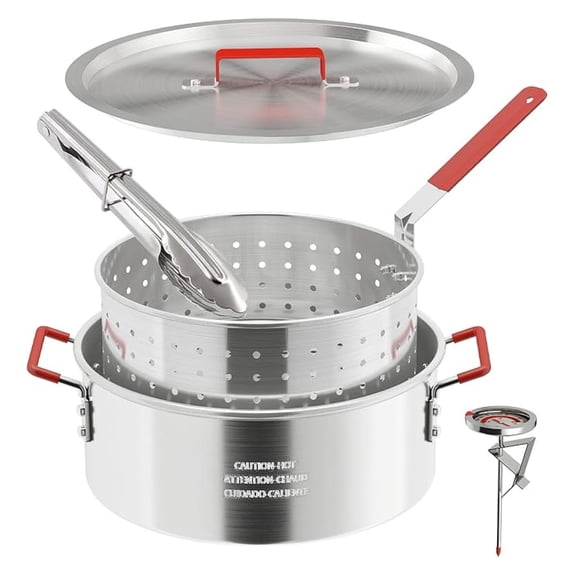 BNHHYYDS 10QT Fish Fryer Pot with Lid & Tong | Aluminum Deep Fryer Basket | Indoor Outdoor Cooking | Large Capacity Boiling Frying | Accessory Pack