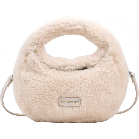 Sunyuer Women Faux Fur Plush Mini Handbag, Cute Round Fluffy Crossbody Purse with Detachable Adjustable Strap, Casual Fashion Shoulder Bag for Fall Winter Daily Outing