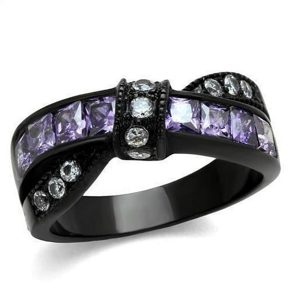 Womens Black Ring Anillo Para Mujer Stainless Steel Ring with AAA Grade CZ in Amethyst Tabitha