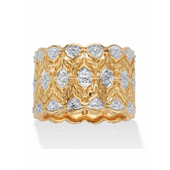 PalmBeach Jewelry Round Diamond Accent Two-Tone Wide Ring 18k Gold-Plated Scalloped