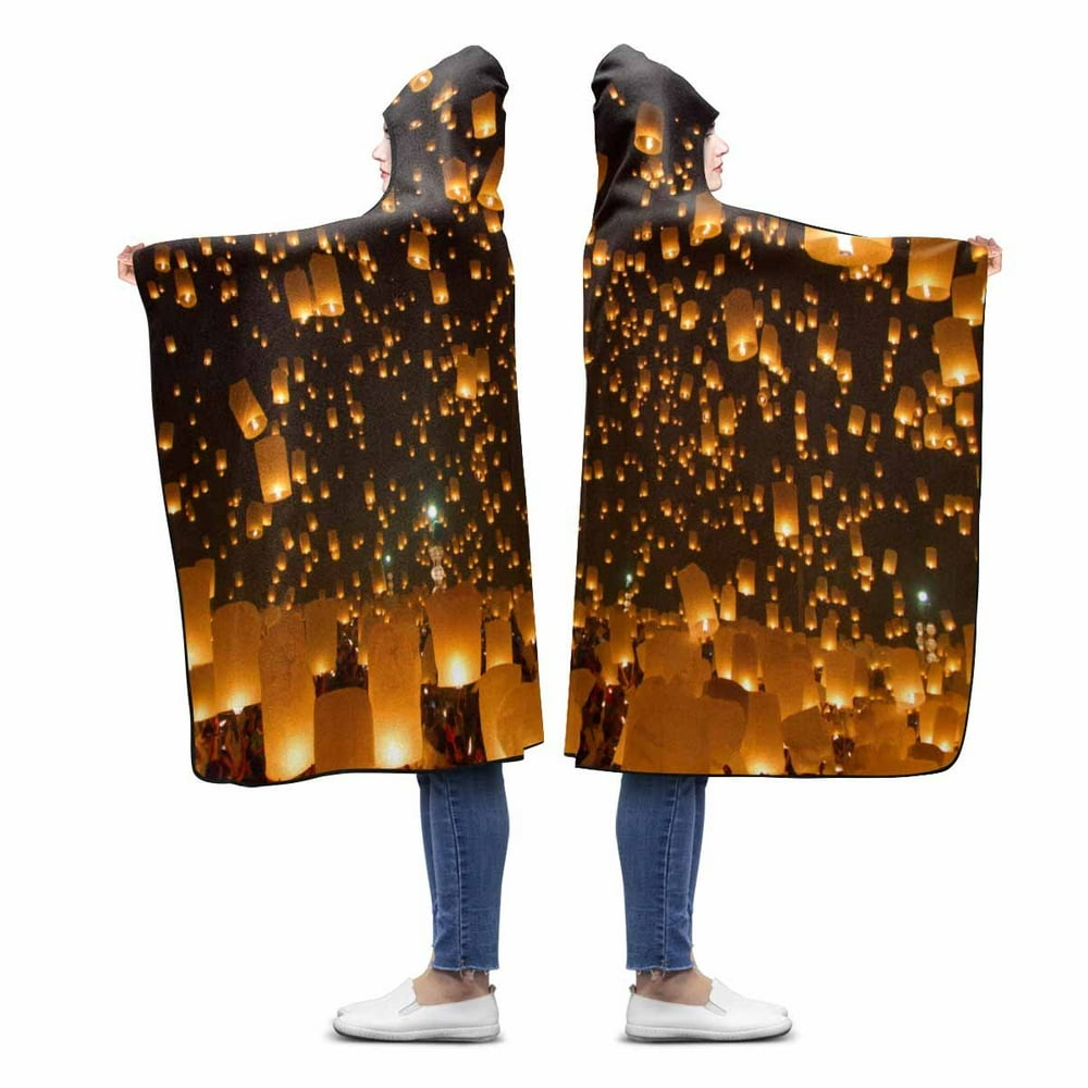 ASHLEIGH Kongming Lantern Custom Hooded Blanket Throw Blanket Wearable