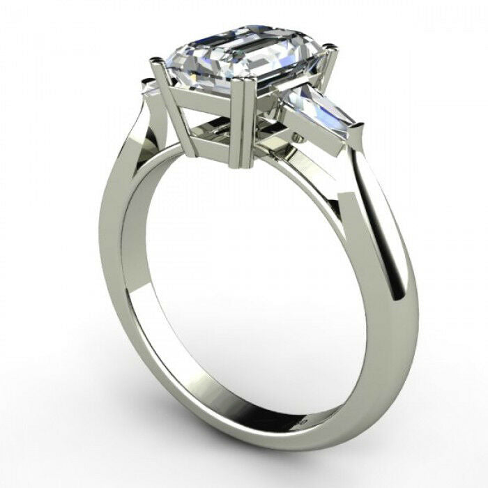 HeartsAndYou 2ct Emerald Cut Moissanite Baguette Accent Engagement Ring for Women 18k White Gold over Silver