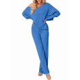 thumbnail image 2 of Women 2 Piece Outfits One Shoulder Knit Sweater Pullovers Wide Leg Pants Sets Sweatsuit Tracksuit Lake Blue XXXL, 2 of 8
