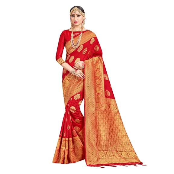 Sarees for Women Banarasi Art Silk Woven Saree - Ethnic Indian Gift Traditional Gift Sari with Unstitched Blouse Red