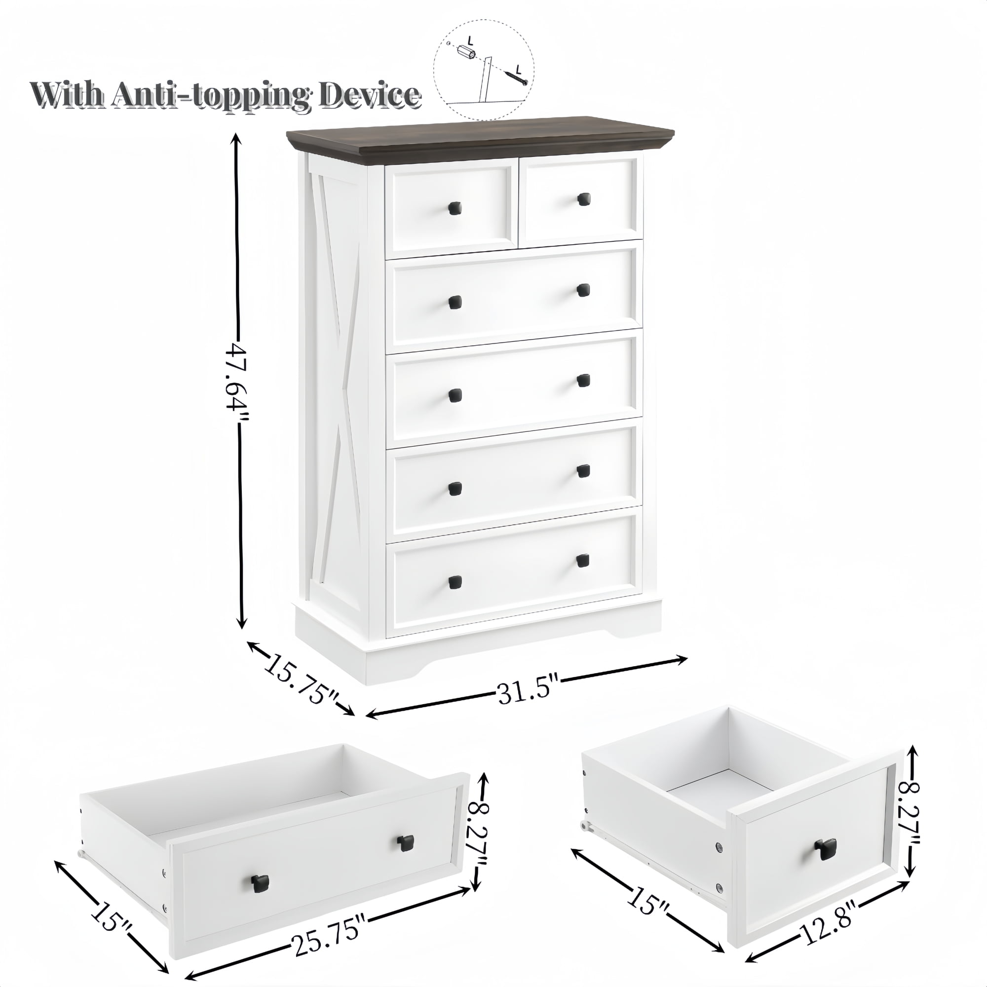 Leumius 6 Drawer Dresser for Bedroom,Tall Chest of Drawers Closet Organizers Storage Clothes,Storage Cabine for Living Room,Entryway,White