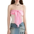 thumbnail image 1 of FAROOT Women's Bow Front Tube Tops Summer Strapless Contrast Color Bandeau Tops Slim Fit Shirts, 1 of 8