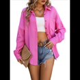 thumbnail image 1 of Camisas de Mujer con Botones, Larga, Estilo Boyfriend, Cuello y Bolsillos. Rosa Roja XL, 1 of 10