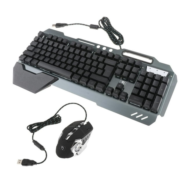 Mechanical Wired USB Keyboard & Mouse , Backlit, w/ Detachable Wrist Black