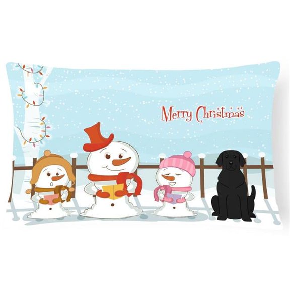 Merry Christmas Carolers Black Labrador Canvas Fabric Decorative Pillow