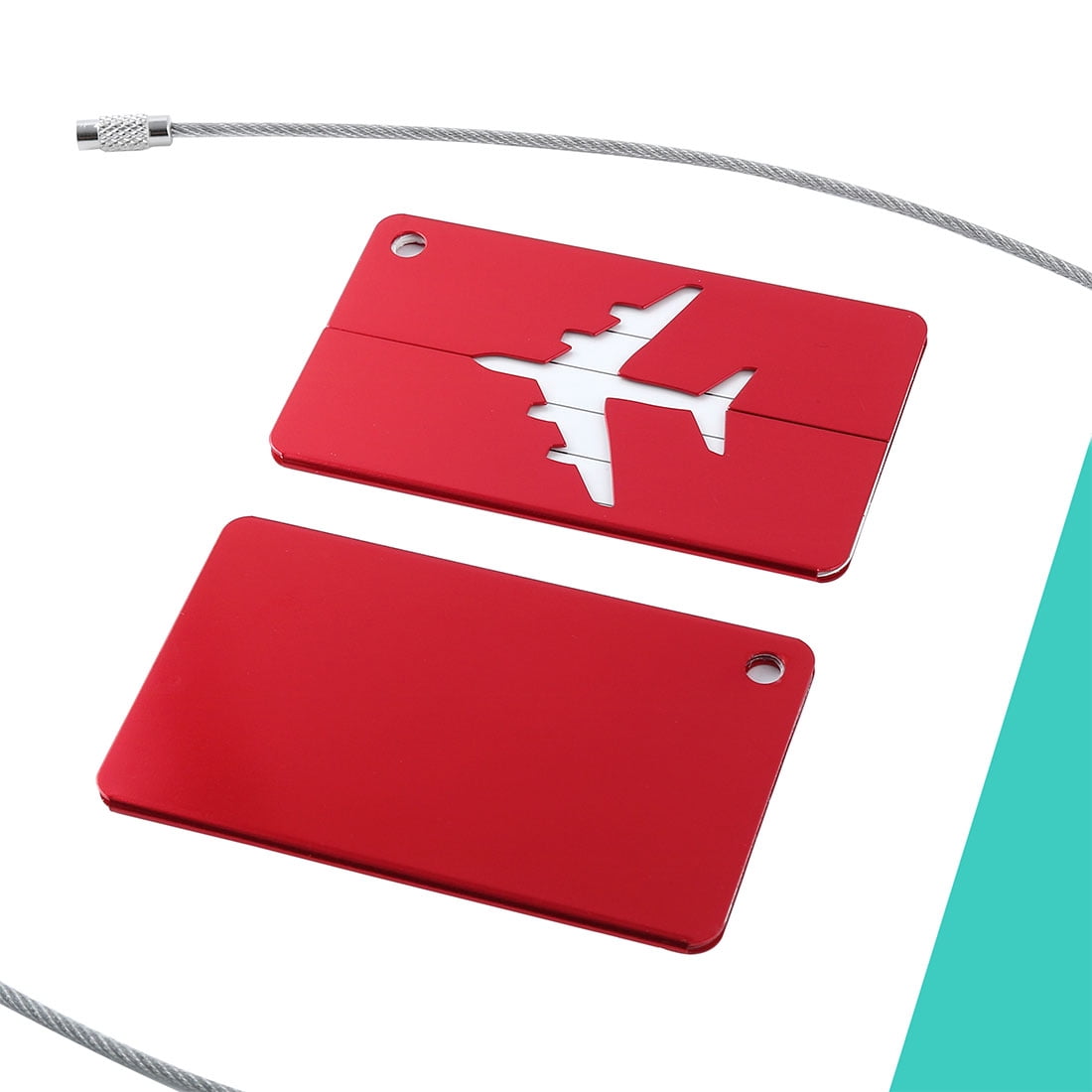 Airport Luggage Handbag Message Label Aluminium Metal Tag Card Holder Red 2pcs