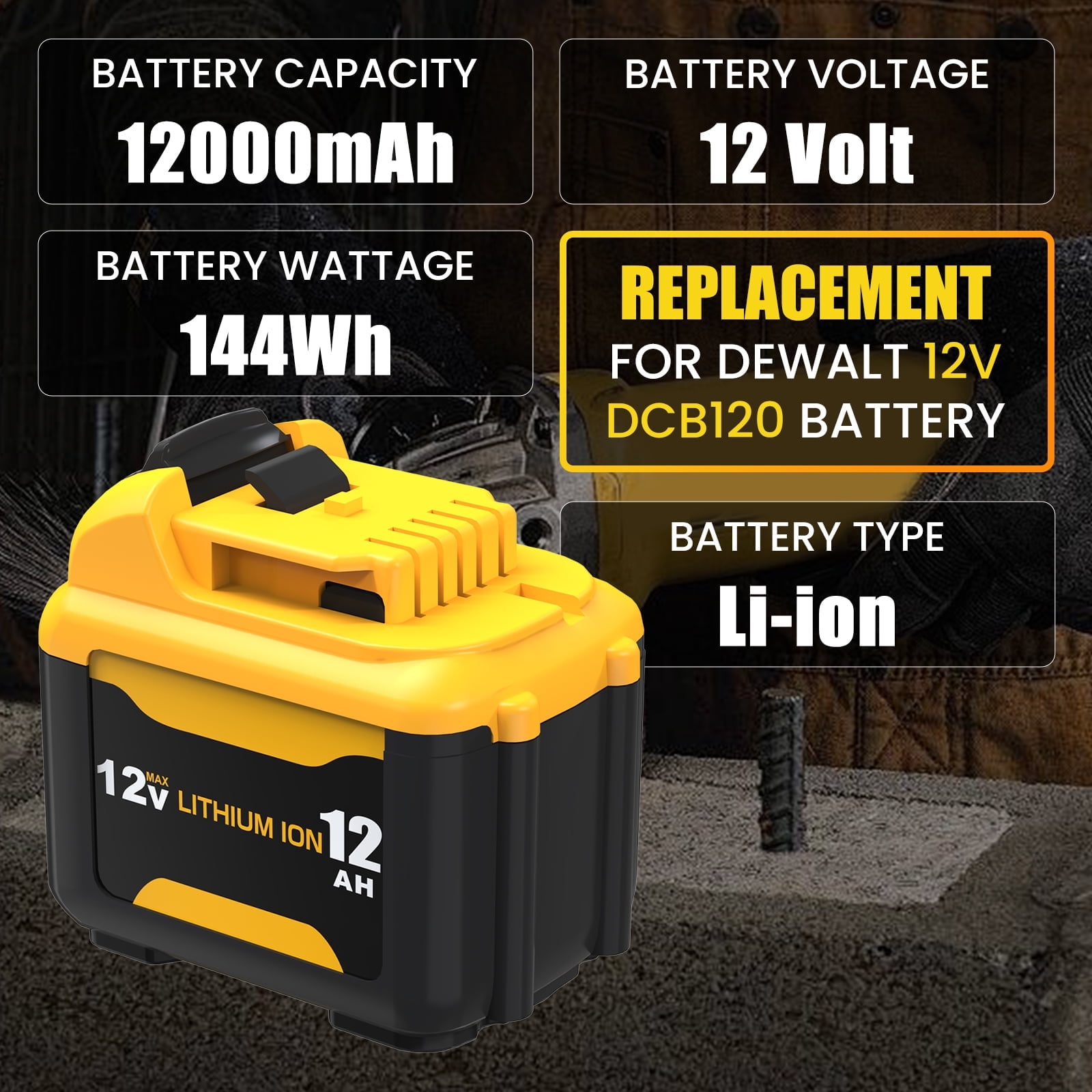 2PACK 12.0Ah 12V Battery Replacement for Dewalt 12V Battery and Charger Kit Compatible with Dewalt 12 Volt Max DCB120 DCB122 DCB124 DCB125 DCB126 DCB127