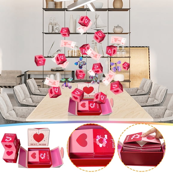 Fwttom Surprise Gift Box Explosion for Money - Folding Bouncing Red Envelope Gift Box, Creative Pop-up Boxes for Valentine's Day Proposal Holiday Birthday Christmas (6 Bounces)