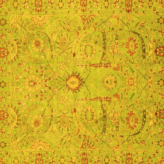 Ahgly Company Indoor Square Oriental Yellow Traditional Area Rugs, 5' Square