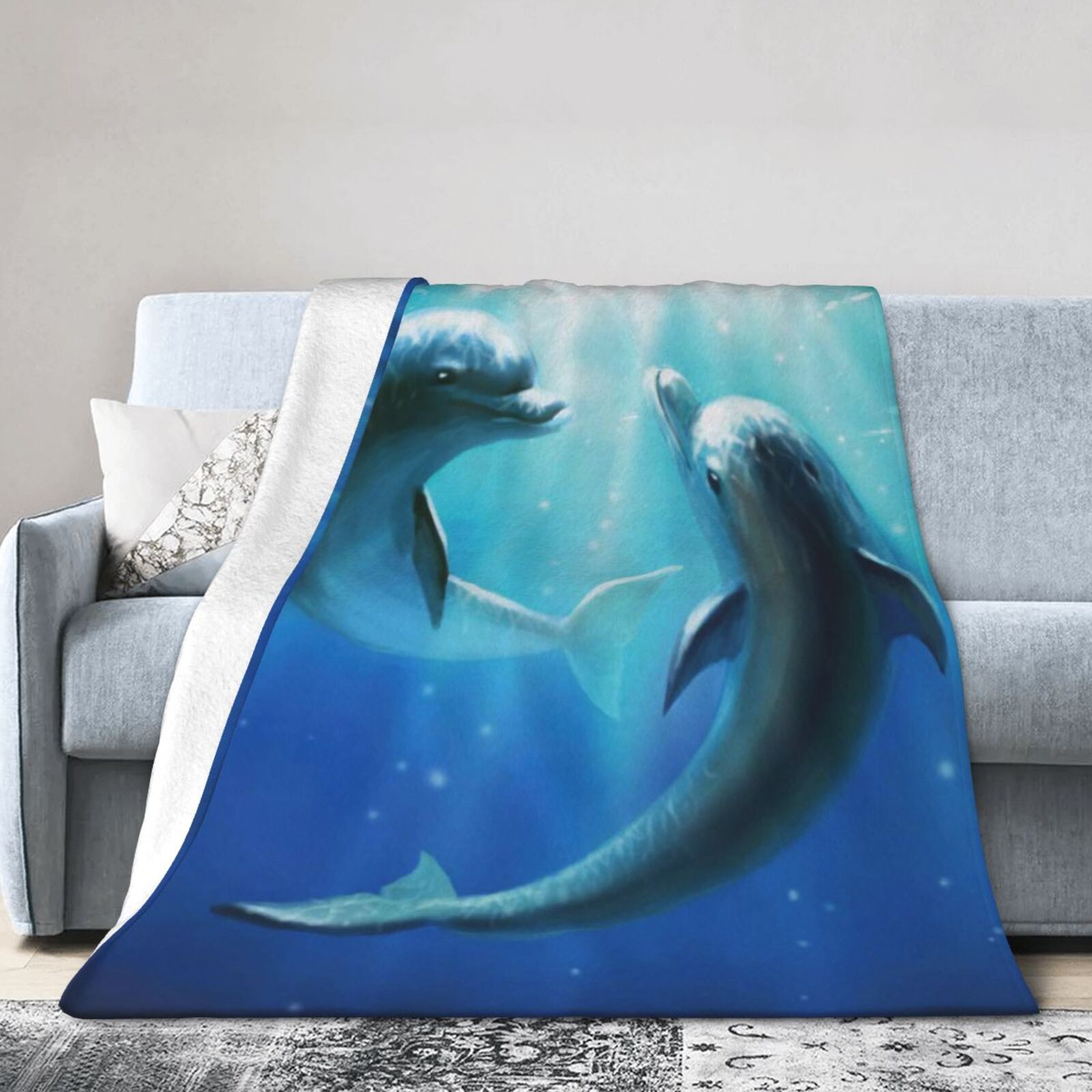 Newhomestyle Two Dolphins Blanket Smooth Soft Pattern Print Throw