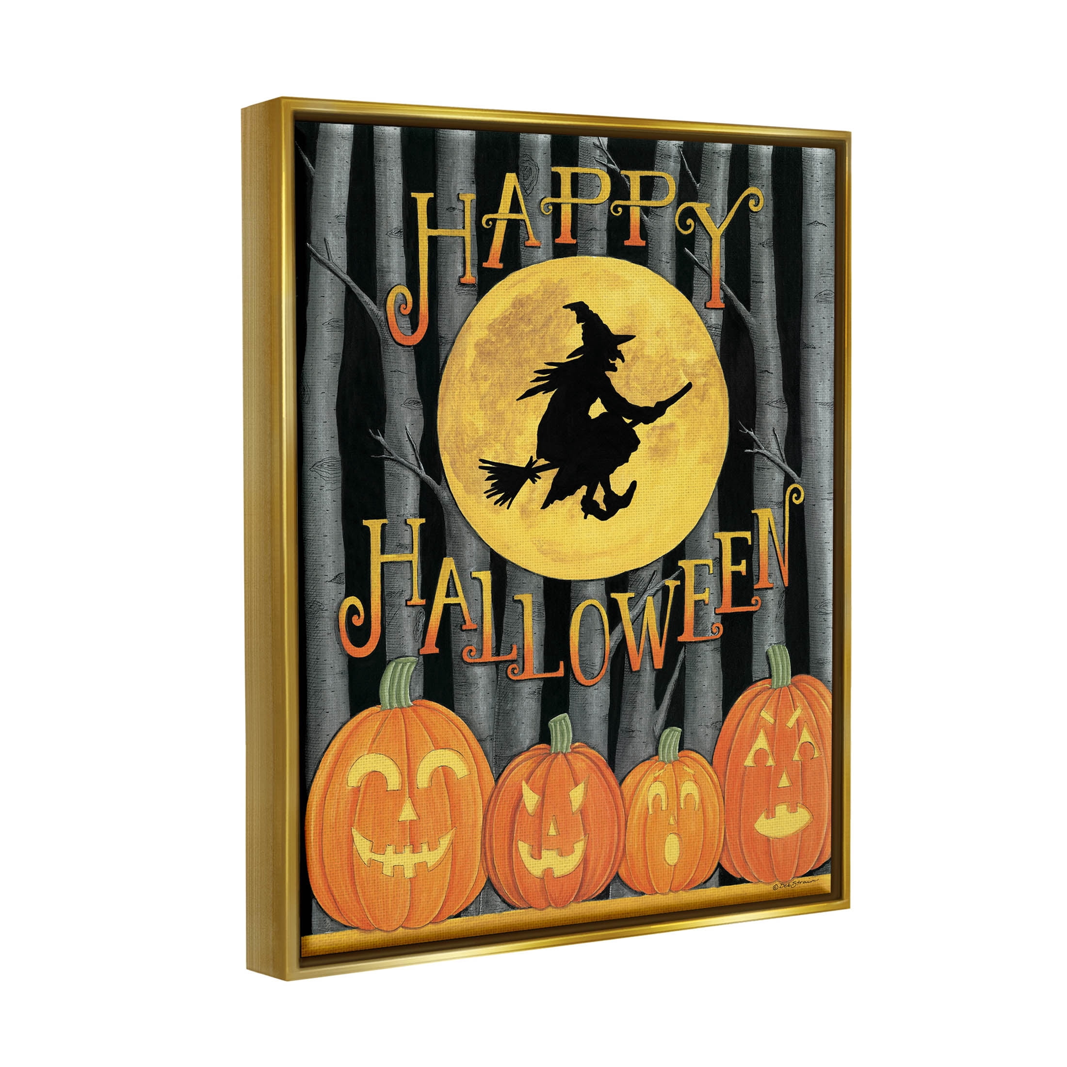 Happy Halloween Forest Witch Holiday Graphic Art Metallic Gold Framed Art Print Wall Art