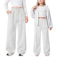 thumbnail image 2 of ibiyuan Girls Sweatpants 10-12 Straight Leg Jogger Trousers for Girls Wide Leg Dress Pants Girls Cargo Pants Drawstring High Waisted Trousers Loose Fit Streetwear Parachute with Pockets, 2 of 7
