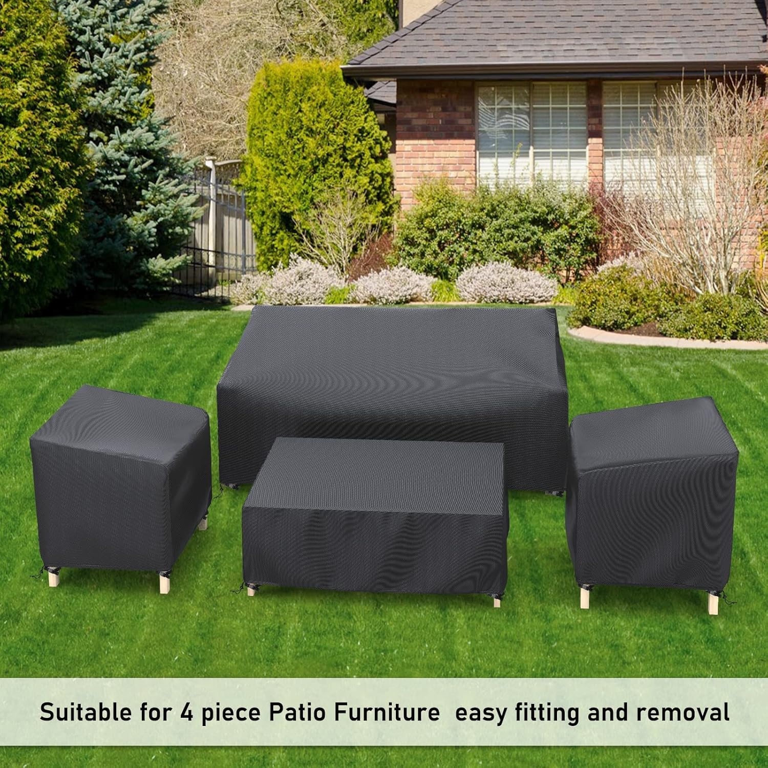 Outdoor Patio Furniture Cover Waterproof 4-Piece Set for Chairs, Loveseat and Coffee Table, Heavy Duty 420D, Black