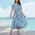 thumbnail image 4 of LOVZFMLL Summer Dresses for Women Short Sleeve A-Line Maxi Dresses Casual Floral Boho T-Shirt Dresses Flowy Beach Sundresses with Pockets Light Blue B S, 4 of 5