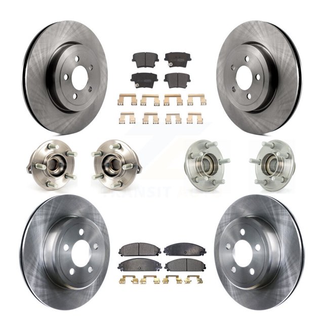 Transit Auto Front Rear Hub Bearings Assembly Disc Brake Rotors and Semi-Metallic Pads Kit (10Pc) for Car Chrysler 300 Dodge Challenger Charger - Left Right Side (Driver Passenger) KBB-108915