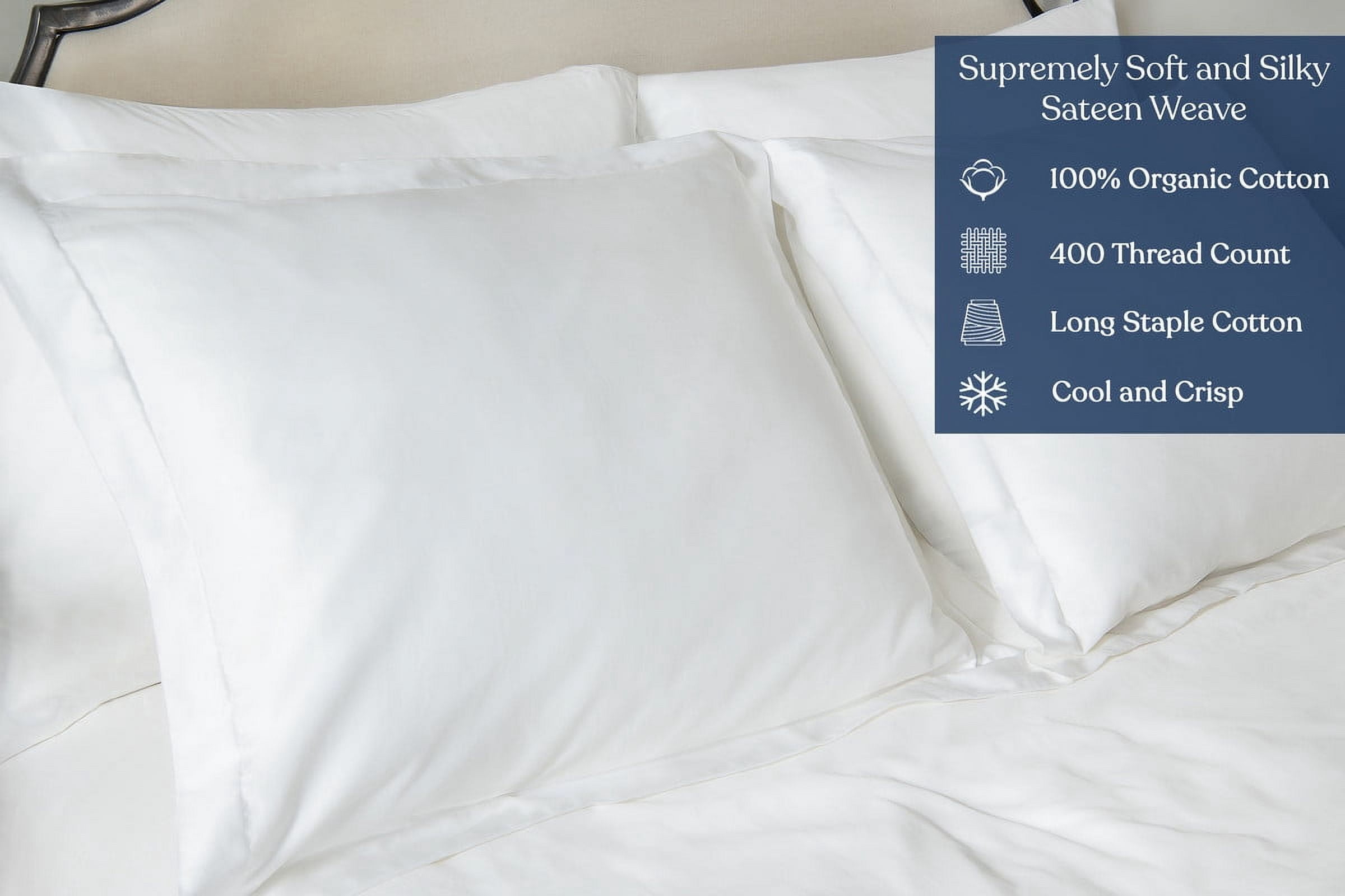 Delara GOTS Certified 100% Organic Cotton Euro Sham Set of 2, 26"x26", 400TC Long Staple, Ultra Soft, Silky, Breathable, Moisture-Wicking, White