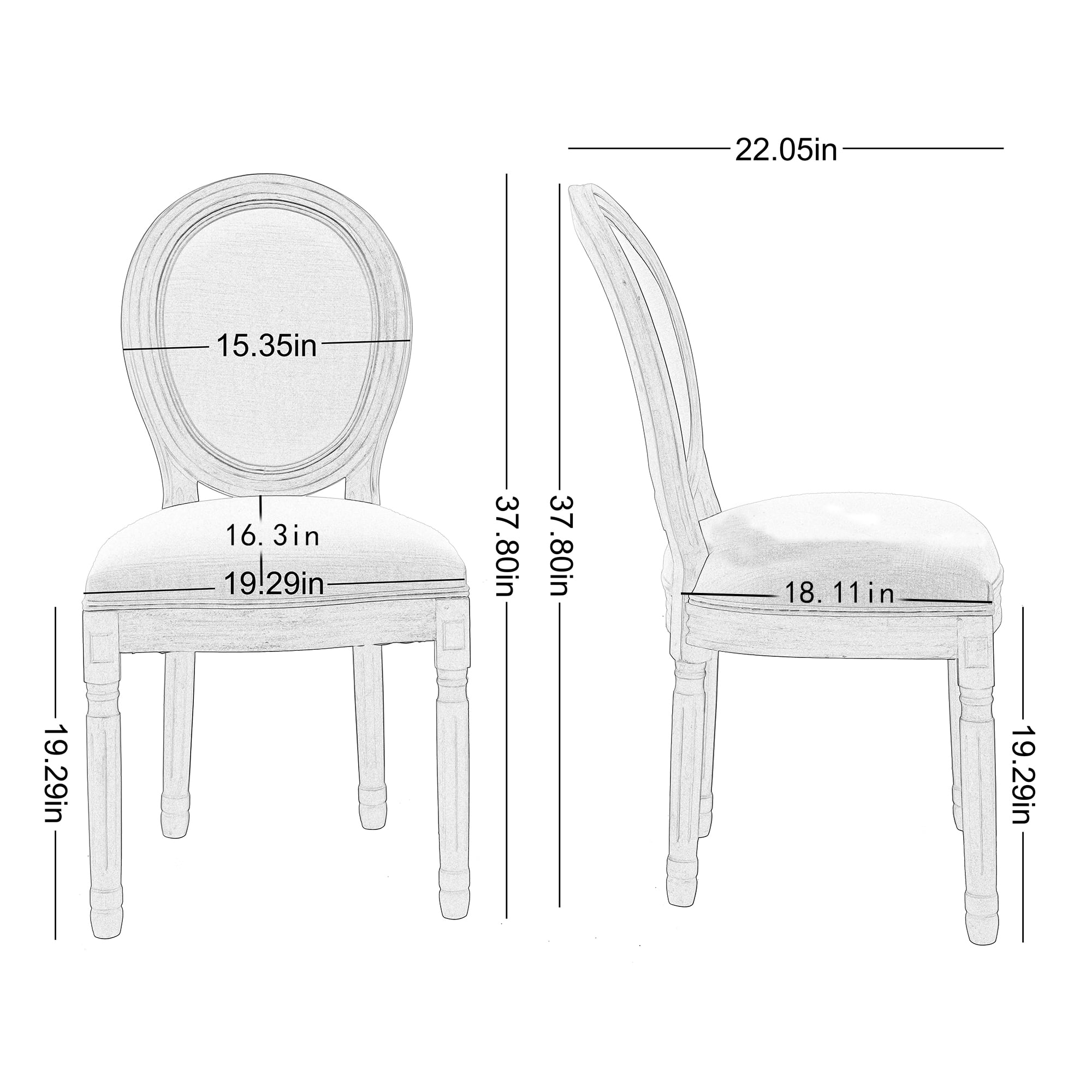 French Country Dining Chairs Set of 2, BTMWAY Contemporary Armless  Upholstered Dining Chairs, King Louis Back Side Support Dining Room Chairs,  Solid Wood Frame, Cushioned Seat, Beige, N367 